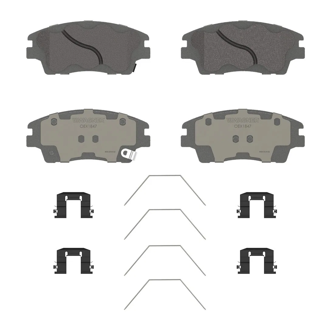OEX1847 – WAGNER BRAKE Brake Pad, FMSI Number D1847-9075 Ceramic Set Of 4 With Pad Wear Sensor/ Pad Shims/ Abutment C...